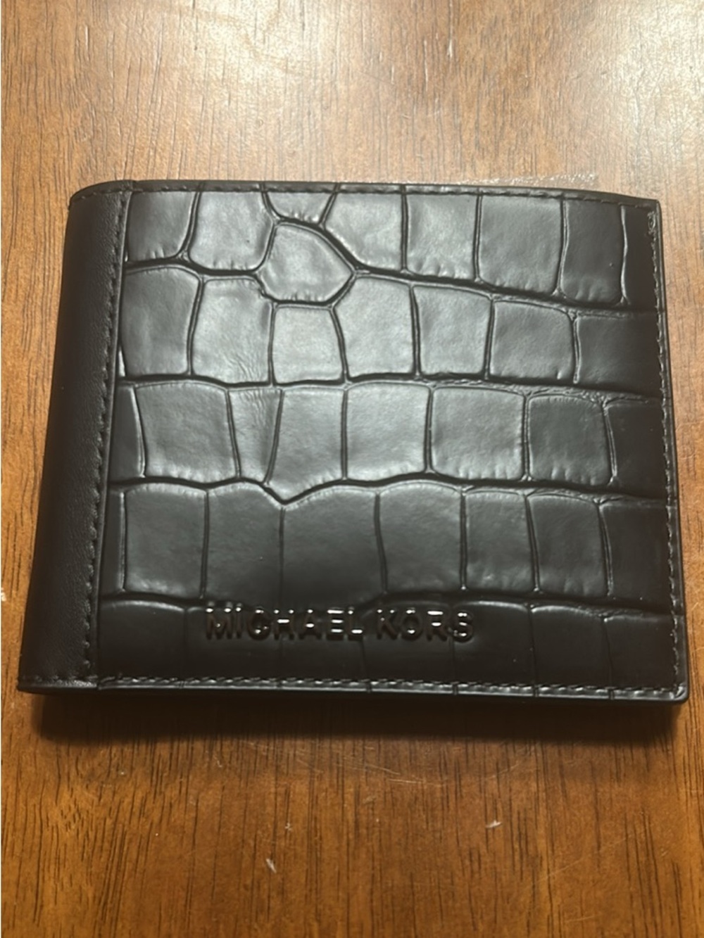 MICHAEL KORS Black Croc-Embossed Leather Bi-Fold Wallet